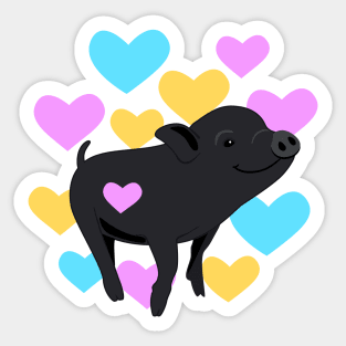 Black Pig With Hearts Sticker